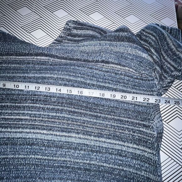 Eddie Bauer Knit Cardigan Wmns Large Blue Cotton Sweater Open Drape Knit Striped - Picture 11 of 13